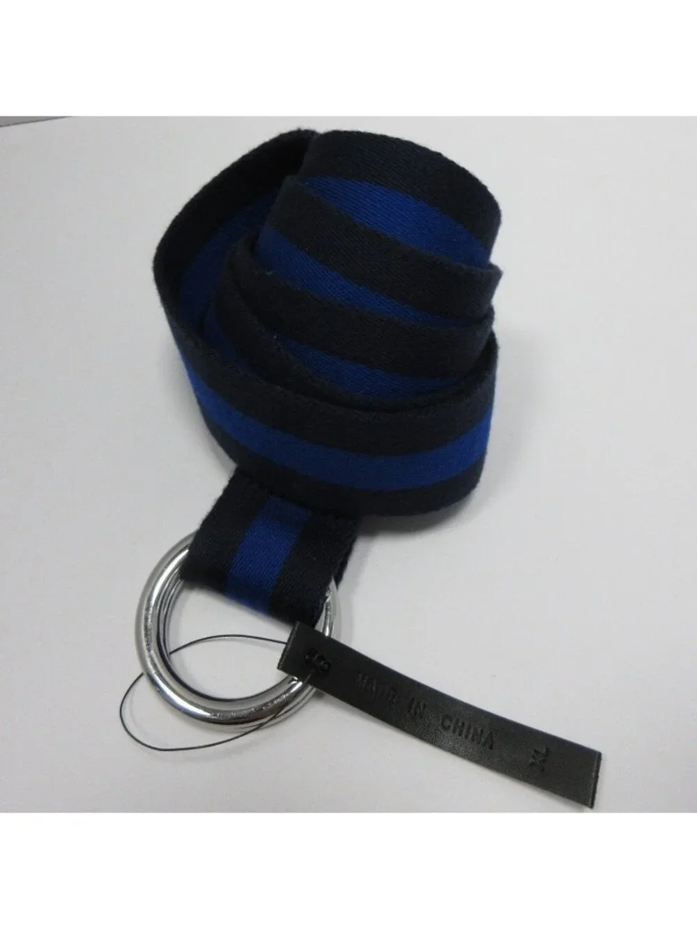 VGT Polo Ralph Lauren Belt XL Navy Striped Webbing D Ring Preppy Y2K